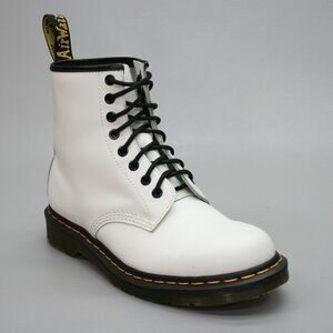Dr. Martens Ladies 9 White Smooth Leather Lace Air-Wair Combat Ankle Boots 1460